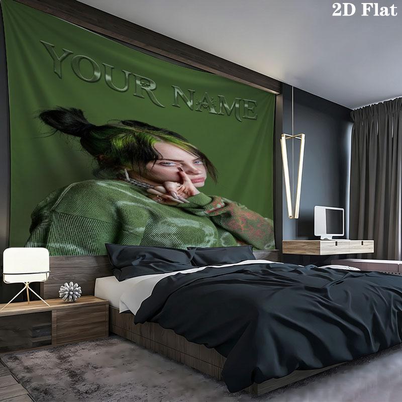 Arazzo da Parete con Nome Personalizzato Billie Eilish Appeso Estetico alla Parete Coperta in Tessuto Stampato Arazzi Decorativi per Camera da Letto Soggiorno Decorazioni per la Casa