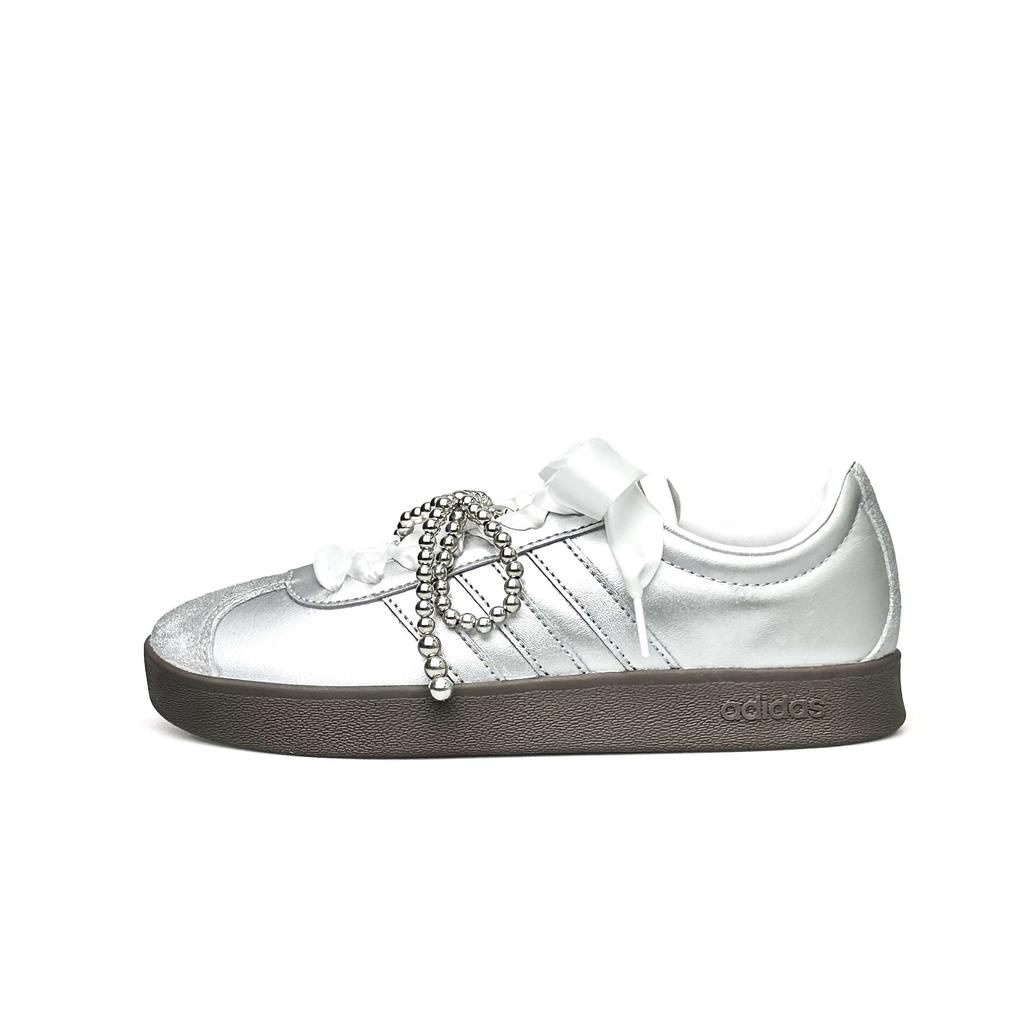 Adidas VL COURT 2.0 Shopping Bag, Trendy Silver Steps Lightweight And Breathable Low top Skateboard Shoes Unisex Silver ID6015(Team1031-)