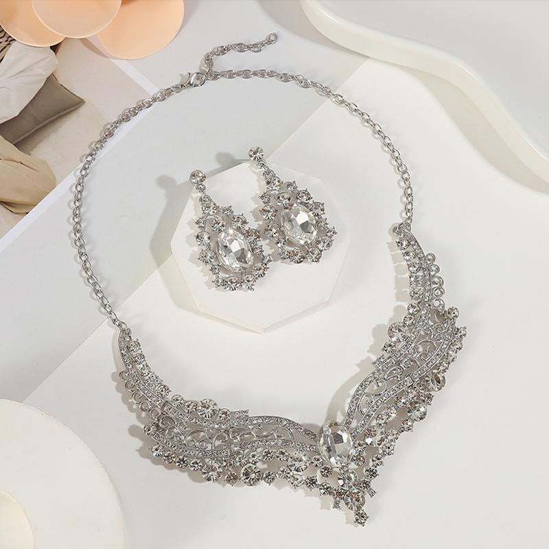 Women Crystal Necklace Earrings Indian Bridal Jewelry Sets Brides Wedding Party Costume Accessories