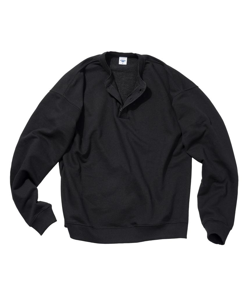 STENDS [M~4Xl] Henley Neck Semi-Oversized Sweatshirt_Black
