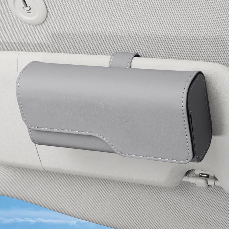 Solglasögonhållare för bilens solskydd, Läder Auto Glasögon Solskydd Organizerfodral med Dold Magnetisk Stängning