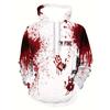 Sweat à capuche Horreur Halloween Homme Éclaboussure de Sang Main Je Vais Bien Texte Cordon de Serrage Ample Décontracté Sweat à Capuche
