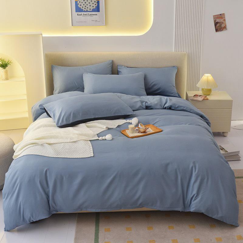 "Pure Color Sanded Four-Piece Bedding Set - Simple Style Quilt, Bedsheet for Dorms, Autumn/Winter."