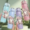 1PC Cow Skull Rose Western Floral Print 750ml Color Plastic Sports Water Bottle Leakproof Flip Straw Lid Suitable for Sports Office Home Use