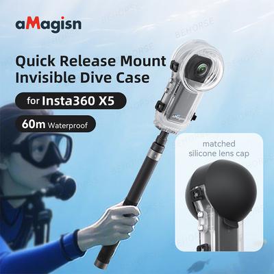 Dive Case for Insta360 X5 Waterproof Housing Cover Underwater 60M Invisible Dive Shell with Lens Cap for Insta360 X5 Accessories