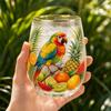 Glass Juice Cup with Tropical Fruit and Parrot Print Stemless Drinking Glass Suitable for Home Use Durable and Decorative Beverage Container