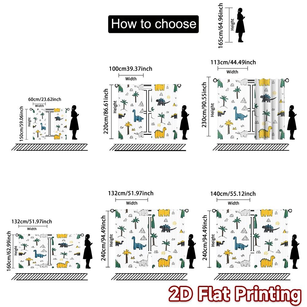 Set Of 2 Flat Printing Window Drapes Colorful Coon Dinosaurs Digital Printed Polyester Festive Wall Decor Perfect Curtain