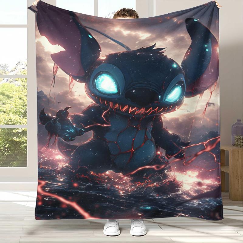 Kawaii S-Stitch Cartoon Flannel Blanket,Ultra Soft Warm Plush Throw for Home Bedroom Bed Sofa Cover Camping Picnic Gift Kids