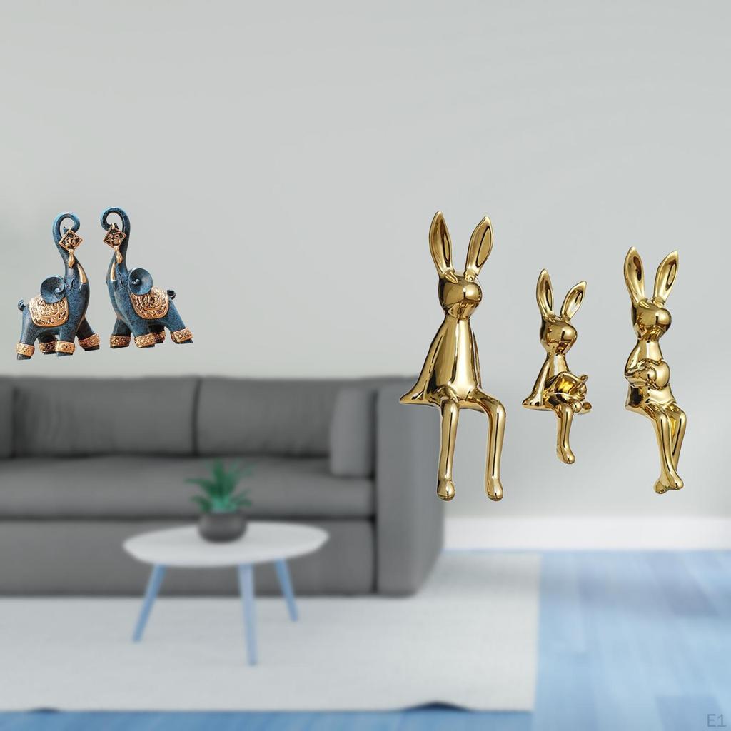 Modern Resin Elephant And Bunny Family Figurine Sculpture Ornament Art Craft Collectible for Desktop