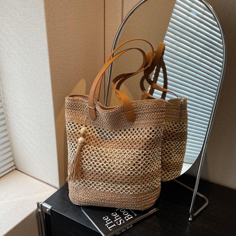 

Соломенная сумка большой вместимости женская летняя новая пляжная сумка для отпуска на море с бахромой, на плечо, подмышку хаки
