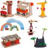 Voie de Train en Bois Circuit de Course Ferroviaire Toutes Sortes d'Accessoires de Voie Pont Convient pour les Jouets de Voies en Bois Biro pour Enfants Cadeau