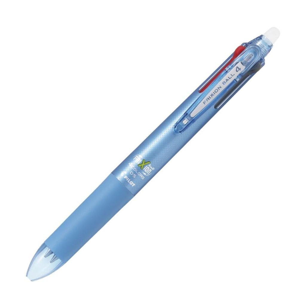 Pilot Frixion Ball 4 Ballpoint Extra 4 Colors Light Blue Pen, 0.5mm Fine, (Black, Red, Blue, Green), (LKFB-80EF-LB)