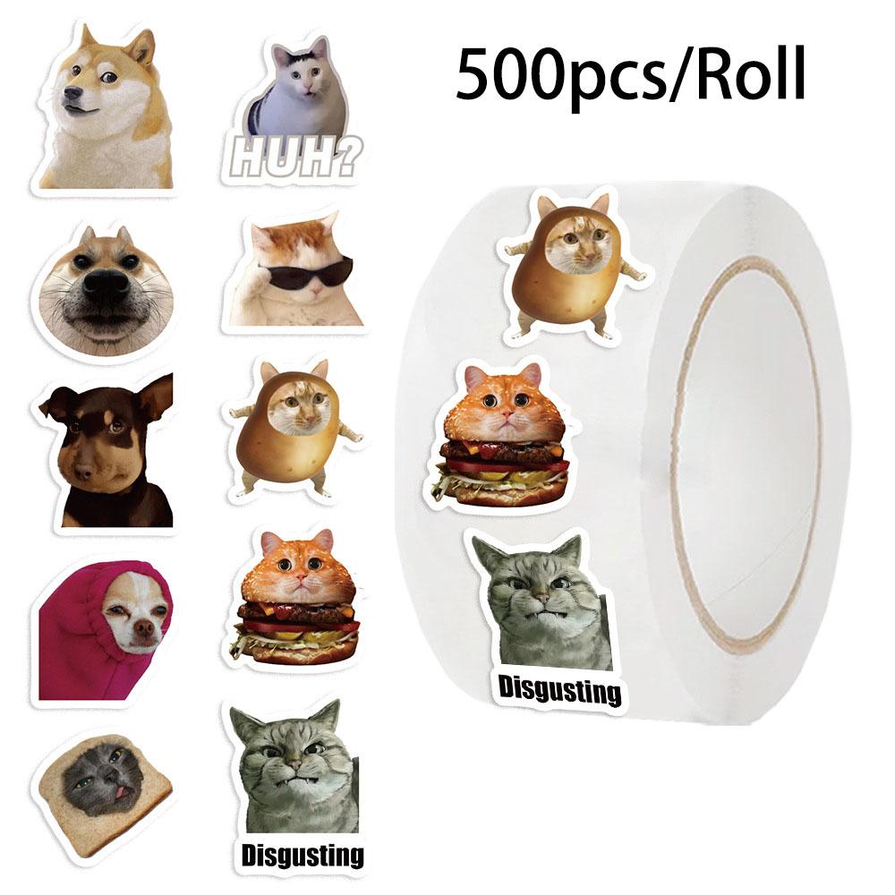 50-500PCS Cute Cat Meme Stickers Roll Trendy Kitten Stickers for Laptop Water Bottle Skateboard Phone Luggage Kids Adult Gift