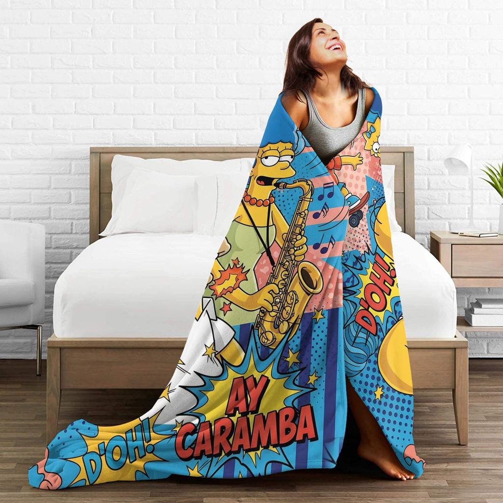Dynamic Anime Family Vivid Portrait Flannel Blanket The Simpsoned Soft Durable Throw Blanket for Living Room Bedspread Bed Cover