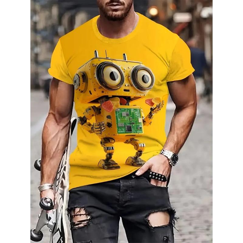 

Летняя мультяшная мужская футболка с забавным узором, 3D-принтом, коротким рукавом, модная футболка, мужская свободная футболка-топ 5XL жёлтый