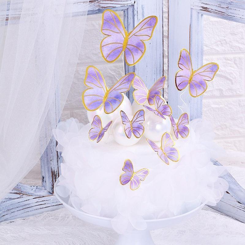 10Pcs/Set Birthday Cake Toppers Cake Decoration Handmade Painted Butterfly Cake Topper for Wedding Birthday Party Baby Shower