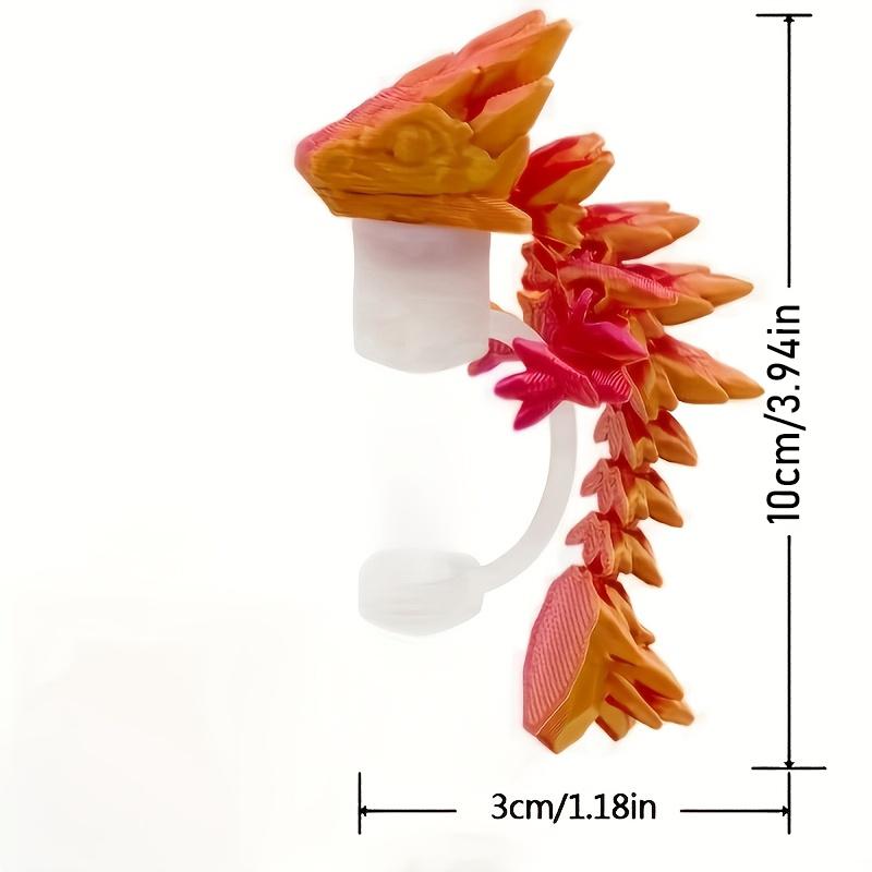 Drachenförmige Strohkappen, geeignet für 30- und 40-Unzen-Trinkbecher mit Strohhalm, Silikon-Strohhalmaufsätze überzogen, mit 3D-gedruckten Drachen