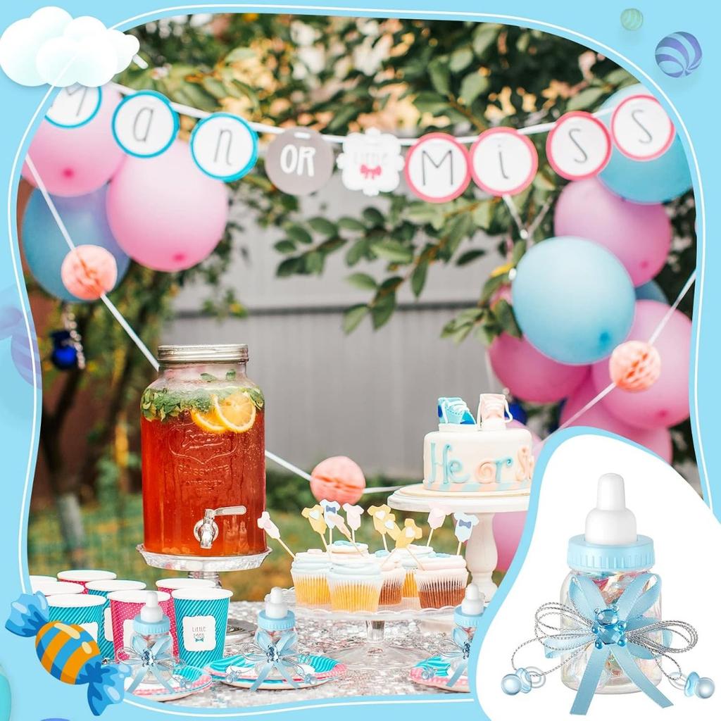 12 Pcs Baby Shower Bottles Mini Milk Bottle Plastic Bear Candy Bottles with Ribbon Baby Shower Wedding Gift for Guest