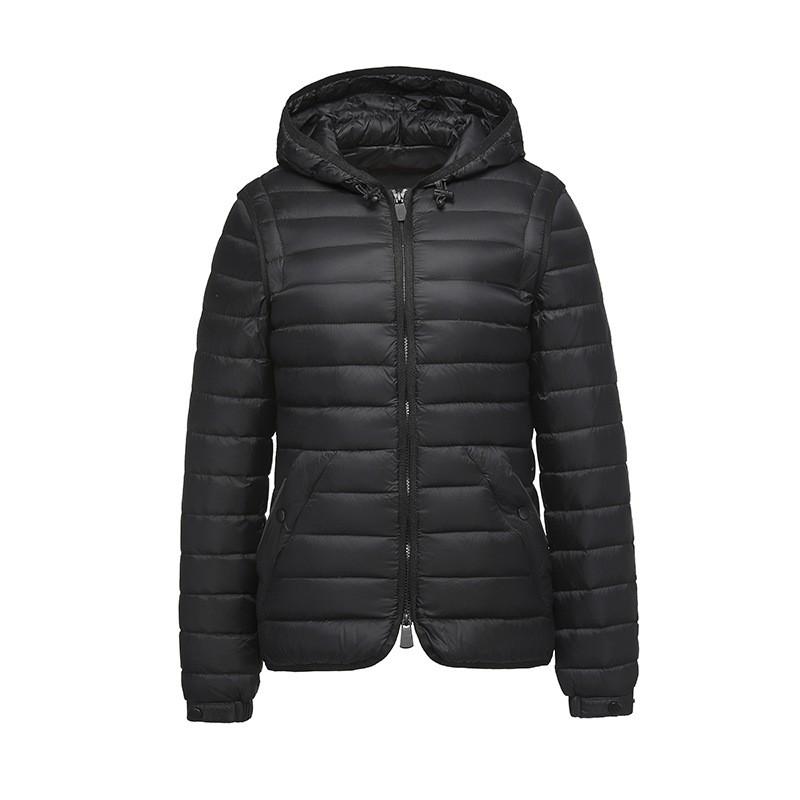 Womens Detachable Sleeve Hooded Waist-Cinched Lightweight Duck Down Jacket Winter Vest Outerwear