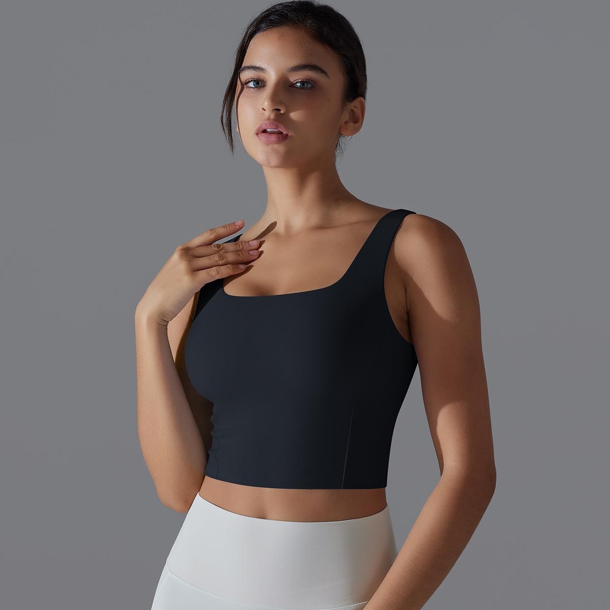 

Новая одежда для йоги Naked One Piece с фиксированной чашкой для женщин, спортивное нижнее белье без рукавов, майка для йоги с широкими бретелями S чёрный