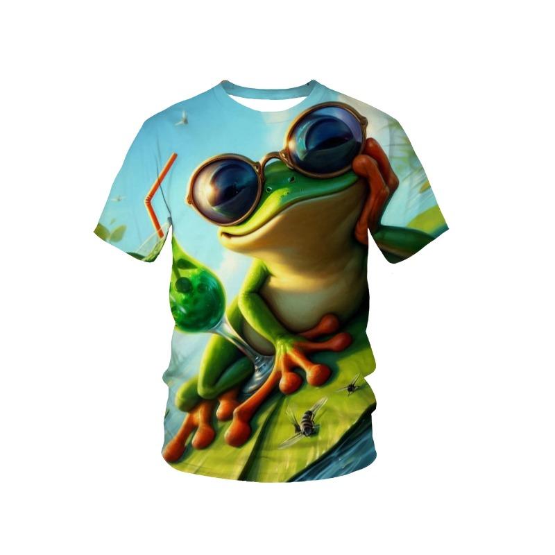 Cartoon Animal Frogs Pattern 3d Printed T-Shirts Casual Round Neck Short Sleeved Men's T-shirts