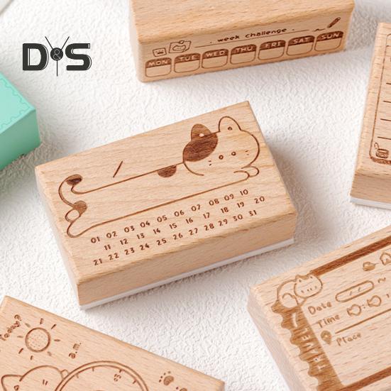 Razítko s kreslenou kočkou, plánovač, razítko, DIY, scrapbooking, týdenní, měsíční, plánovací, časový, kalendář, denní, seznam úkolů, dekorativní dřevěné razítko, bloky