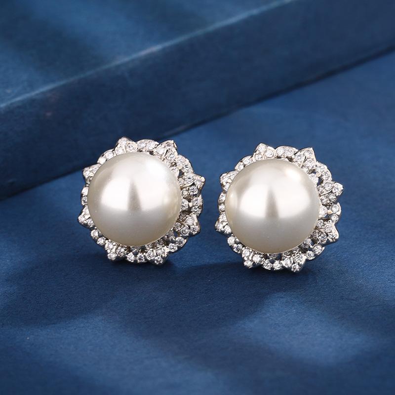 Jewelry Copper Bottom Gold-Plated Inlay Imitation White Pearl Pearl Round Set 16-12Mm