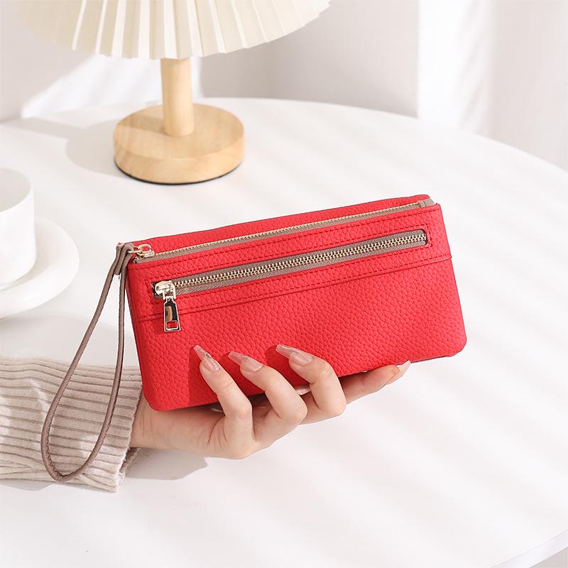 Women's Large Capacity Frosted Double Zipper Long Wallet & Clutch