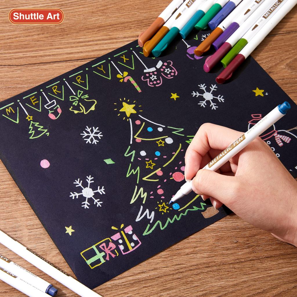 Shuttle Art Metallic Marker Set with Adult Coloring for Photo Handmade New and Surfaces Such As and Perfect for Comics and Crafts Pens, 30-Color Book,