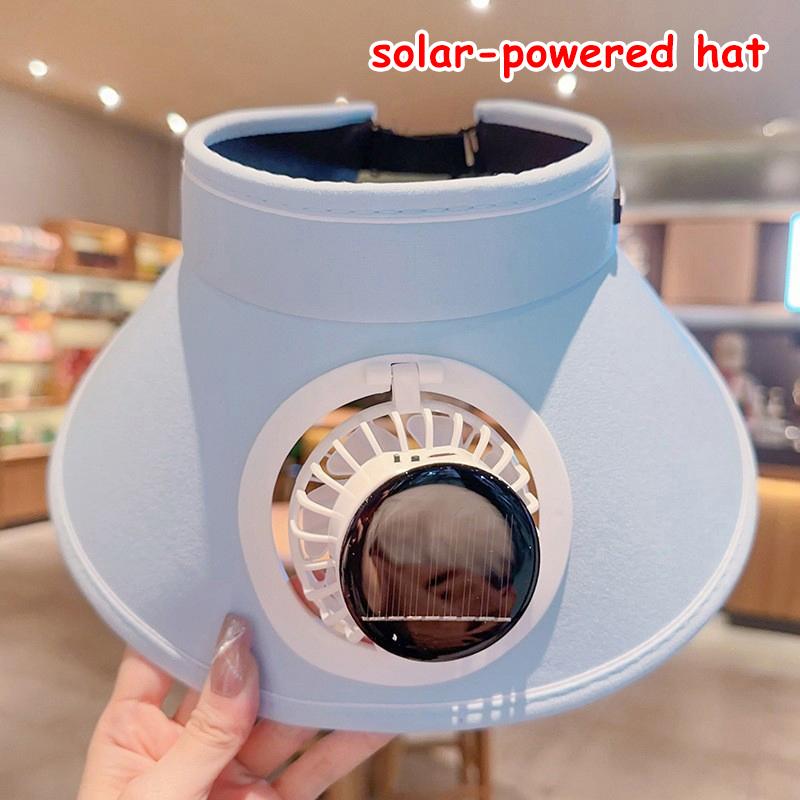 Wide Brim Sun Hat with Detachable Solar Fan Breathable UV Block Outdoor Visor for Summer Camping Beach Trips