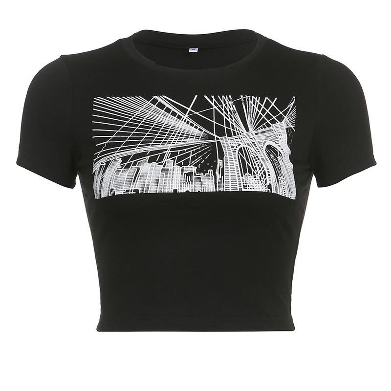 

WTEMPO Brand Street индивидуальный контрастный принт с круглым вырезом, тонкий топ с короткими рукавами, весенне-летняя женская простая короткая футболка с открытым пупком L чёрный