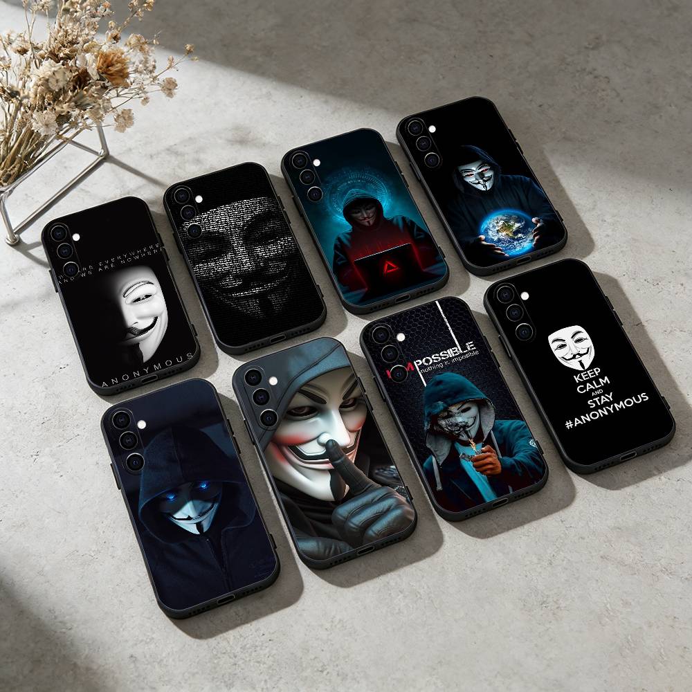 A-Anonymer Hacker Handyhülle für Samsung Galaxy A91,80,73,72 ,71,53,52,32 ,31,22,21s,20,Weiche Schwarze Hülle