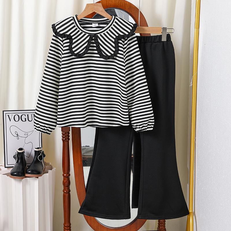 

Trendy Girls Autumn Striped Hoodie & Bell Bottom Pants Set – 25 New Styles 150cm/10Y чорний