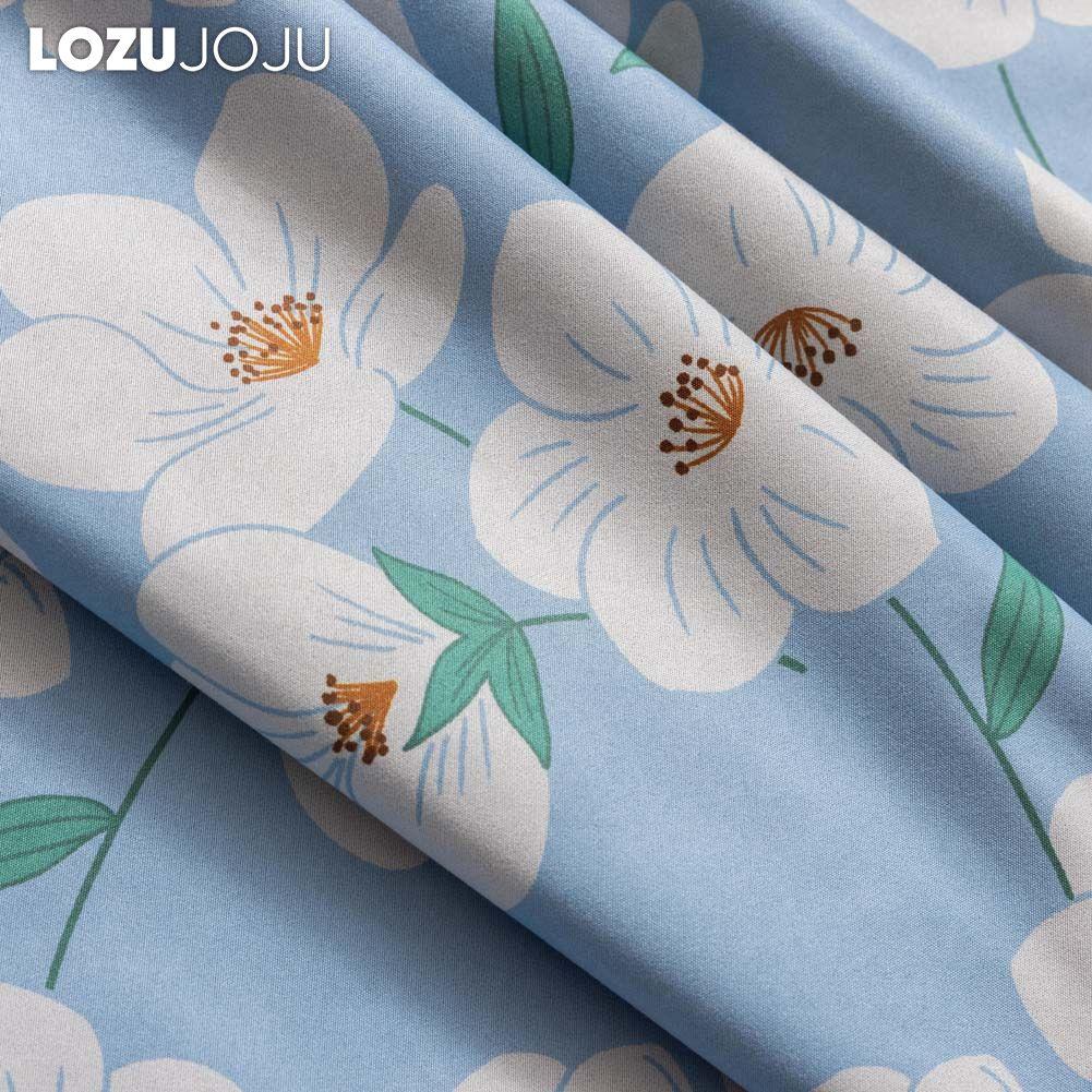 1PC LOZUJOJU Literary Pastoral Style Blue Flower Printed Curtain Full Blackout Curtains for Bedroom Living Room Balcony Window for Home Decor