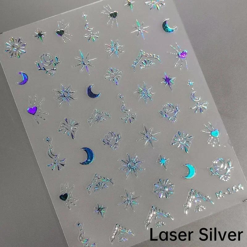 Gold Silver Love Star Moon Geometric Lines Necklace Stamping Retro Soft Self Adhesive Nail Art Sticker Manicure Decal