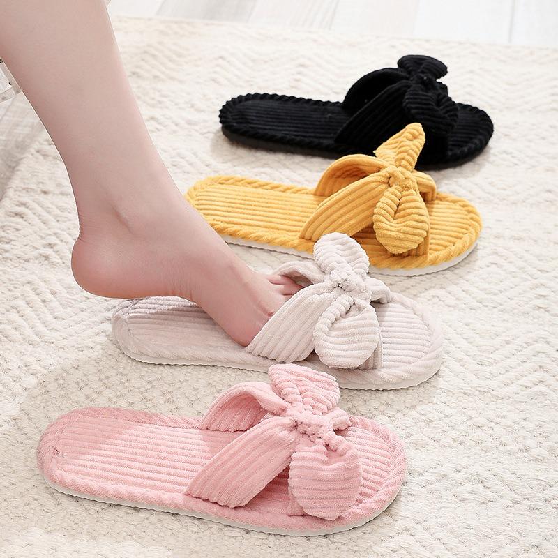 Girl cotton slippers bow home plush slippers indoor fluffy women fluffy