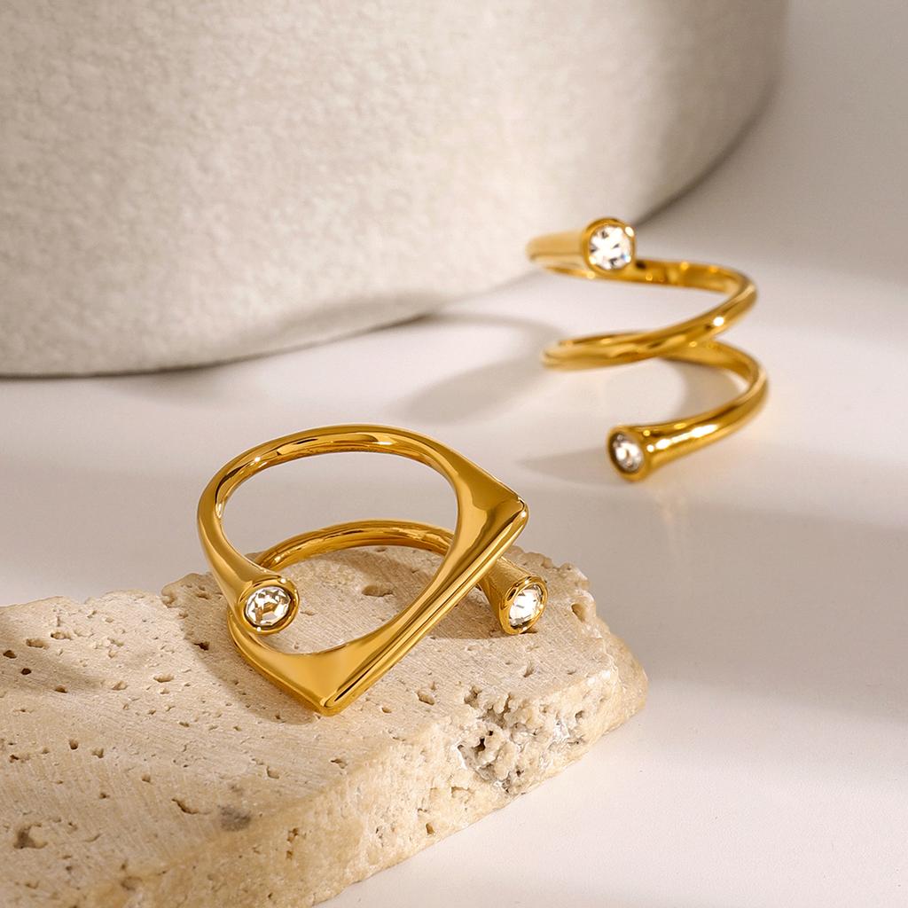 Youthway Stylish Asymmetrical White Round Zirconia Open Ring New Designed Exquisite Party Jewerly Women Birthday Stainless Steel