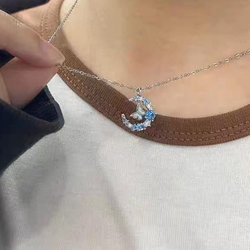 Fashion Sparkling Crystal Necklace Female Exquisite Moon Butterfly Chain Necklace For Women Choker Collar Wedding Party Jewelry Gift