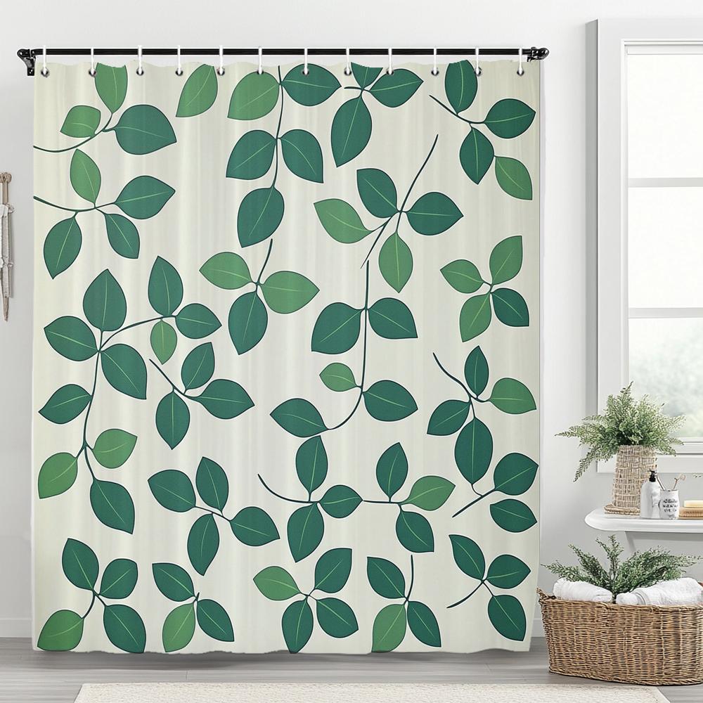 1pc Autumn Leaves Shower Curtain, Bathroom Decorative Shower Curtain, Printed Polyester Fabric Shower Curtain with Hooks