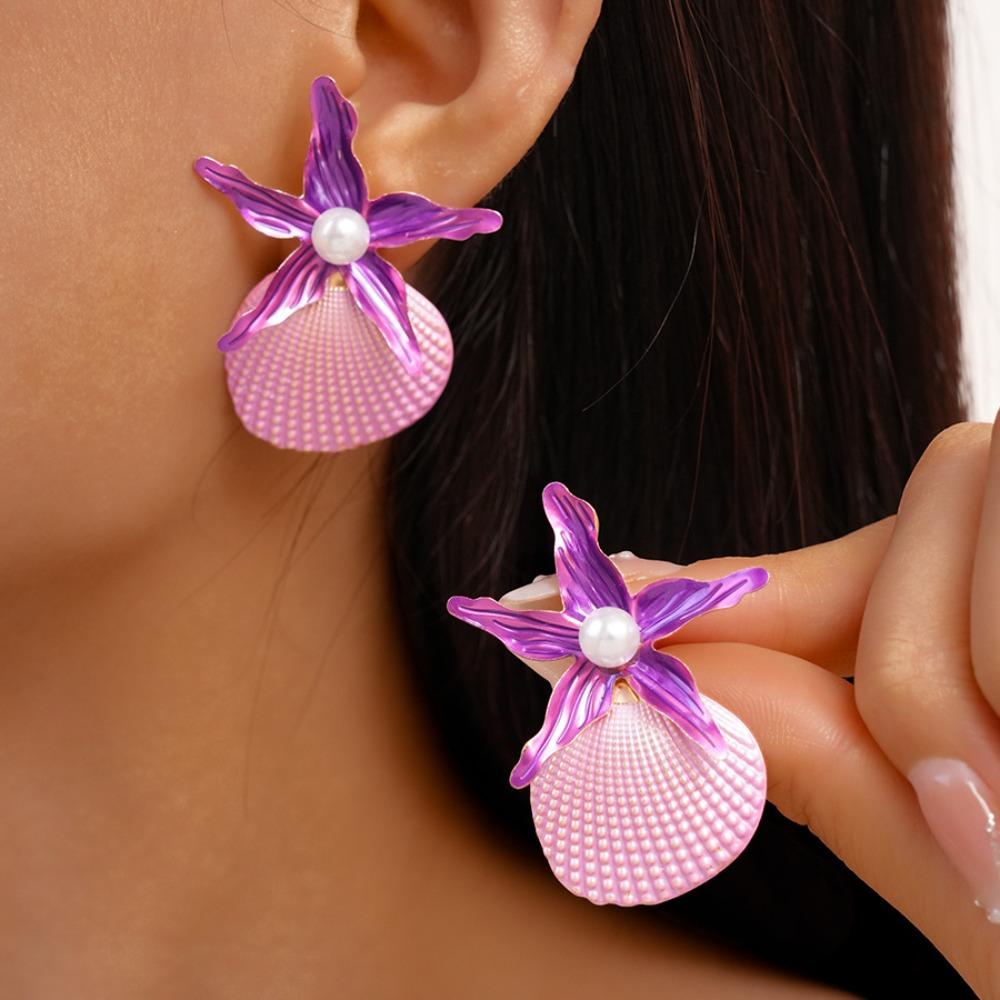Conch Starfish Stud Earrings Scallop Starfish Pendant Earrings Charms Shell Drop Earrings  Party