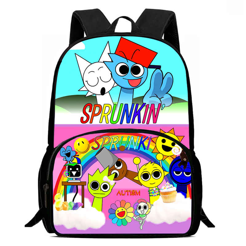 Zaini Scolastici Cartoni Animati per Bambini Sprunki Stampato Zainetto per Bambini, Zaini di Grande Capacità per Studenti dell'Asilo, Borse per Bambini e Bambine