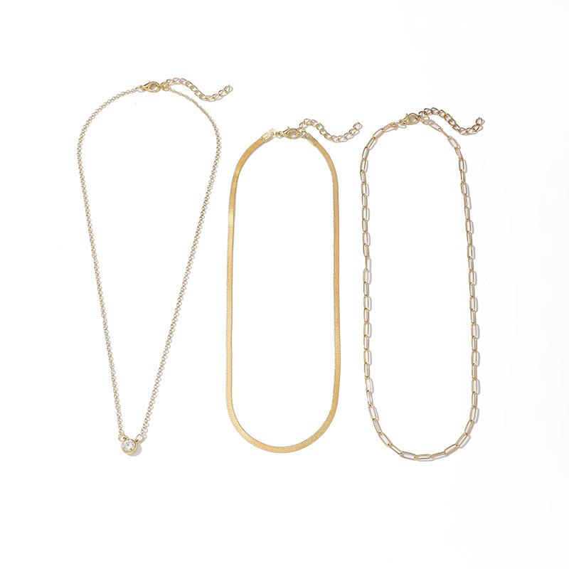 Hot-selling Multi-layer Necklace, Fashionable Thick Chain Oval Flat Wire Snake Bone Chain Zircon 3-layer Clavicle Chain Necklace Three-strand/multi-layer stacking золотой
