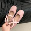 Fashion Spring Women Flats Shallow Mouth Square Toe Shoes Woman Casual Solid Color Soft Bottom Mary Jane Shoes Cross Strap Ballet Flat