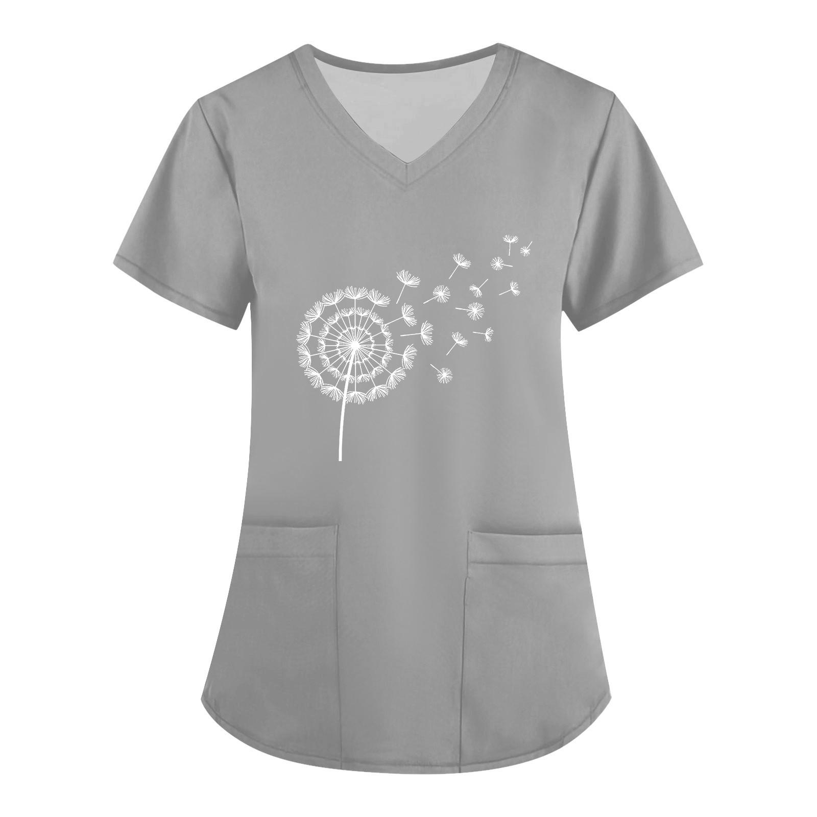 

Жіночий модний робочий одяг з V-подібним вирізом і короткими рукавами з принтованими кишенями L