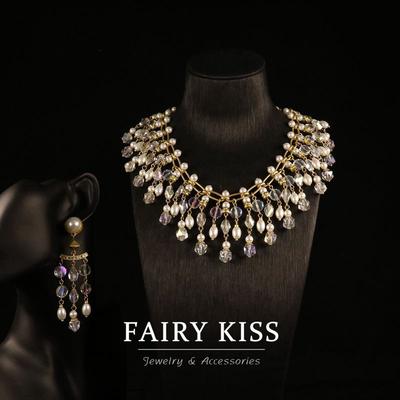 Light Luxury High-end Temperament Necklace Glazed Long Shoulder Fringed Earrings