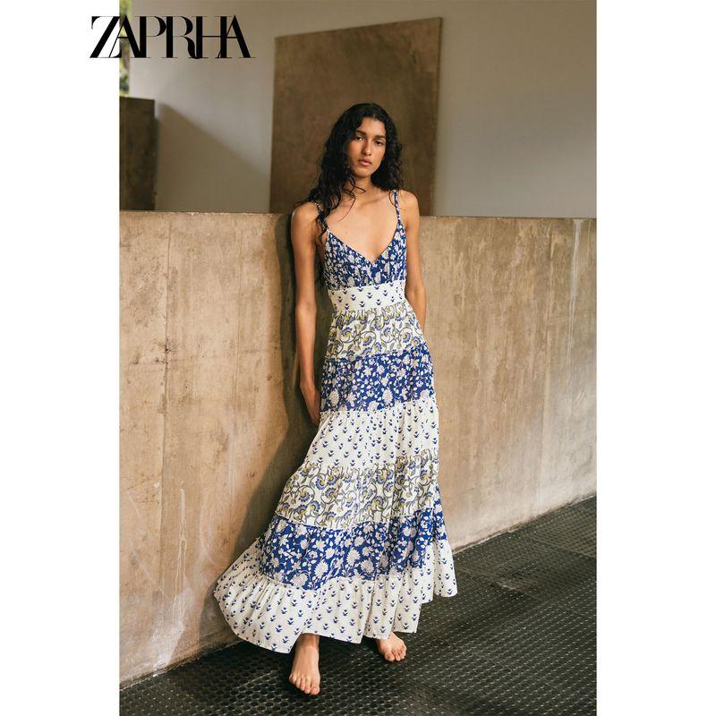 Zaprha 2025 Summer New Fashion Western Style Patchwork Print Layered Patchwork V-neck Dress 5770221