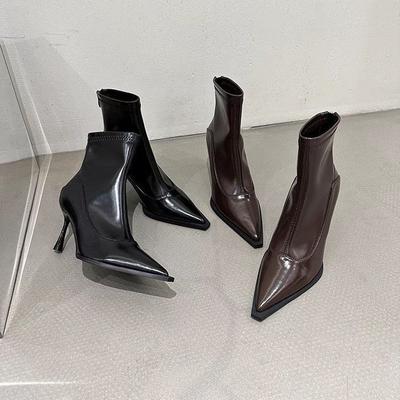 Soft Leather Thin Boots Wrap Legs Without Folds 2026 New Short Bare Boots Thin Heel High Heel Pointed Short Boots Women