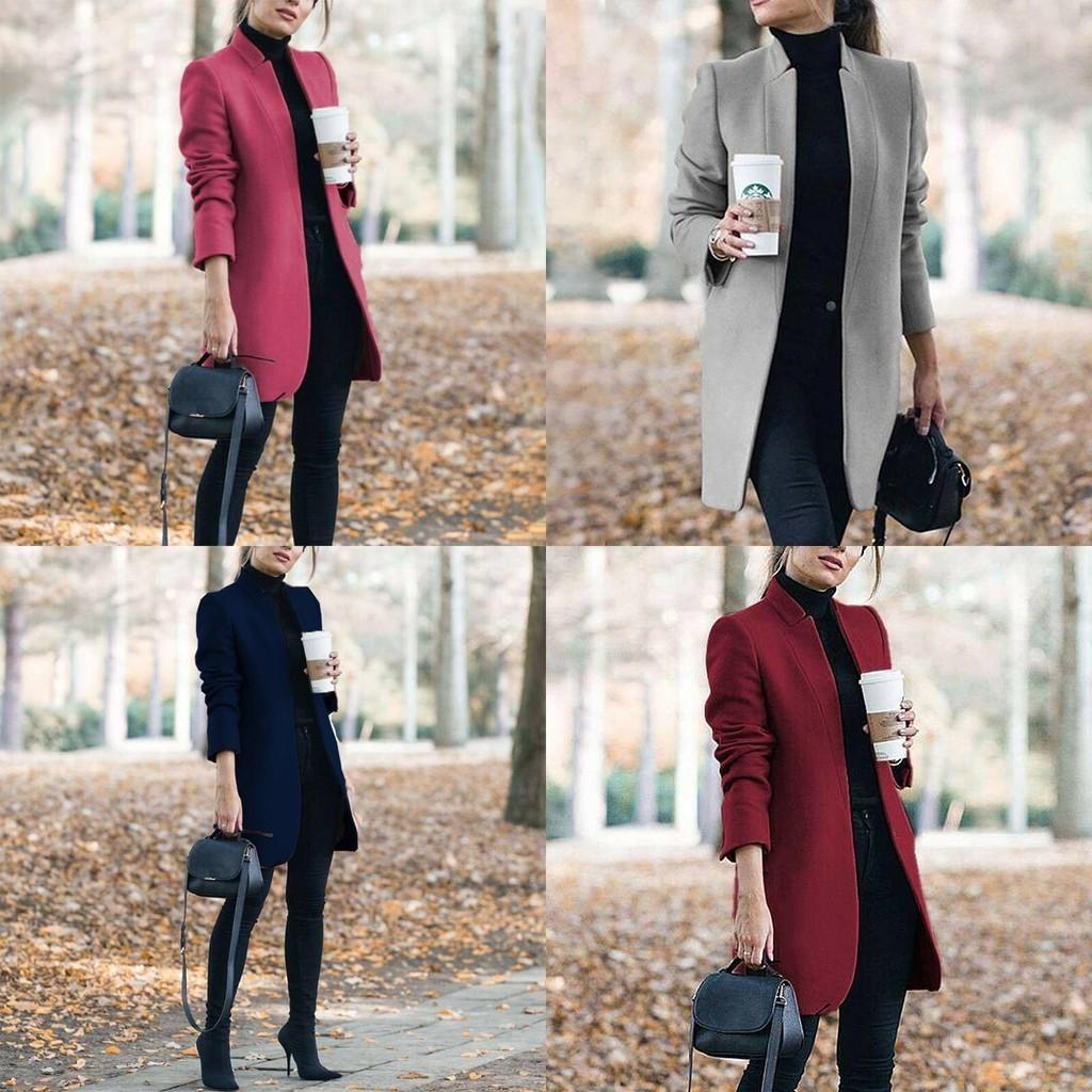 Womens Fashion Overcoat Trench Coat With Solid Color Long Warm Comfortable Jacket
