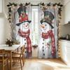 2pcs Christmas Snowman Holly Printed Grommet Curtains Double Sided Window Drapes For Living Room Bedroom Holiday Xmas Home Fe