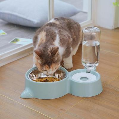 2-in-1 Cat Bowl Water Dispenser Automatic Water Storage Pet Dog Cat Food Bowl Food Container with Waterer Pet Waterer Feeder